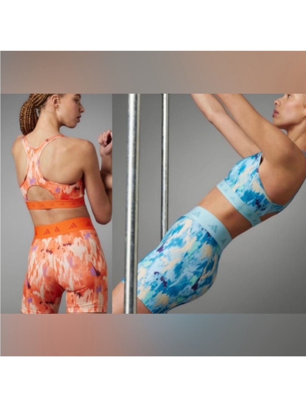 ADIDAS 2 SET OF SPORT BRA AND BIKE SHORTS ORANGE AND BLUE XL